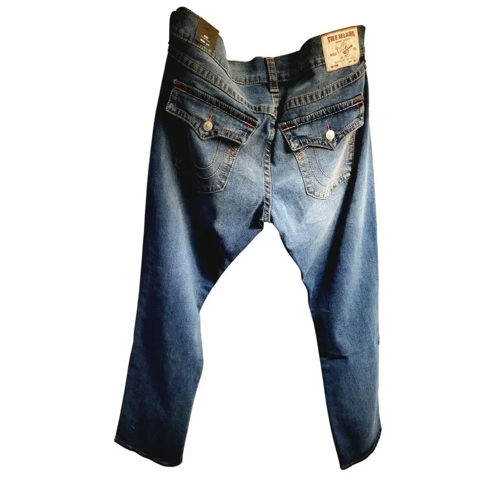 NWT True Religion Ricky Big‎ T Flap Straight Blue Jeans - Size 38x34